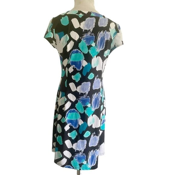 Aryeh Size Small Dress Short Sleeve Colorful Blue Nylon Spandex - Picture 4 of 7